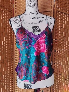 California Miss, Women's Vintage  Colorful Night Camisole, Casual Girly Top Sz M